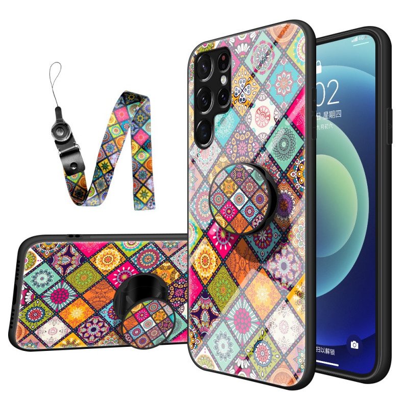 Deksel Til Samsung Galaxy S22 Ultra 5G Patchwork Magnetisk Holder