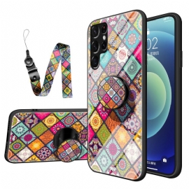 Deksel Til Samsung Galaxy S22 Ultra 5G Patchwork Magnetisk Holder