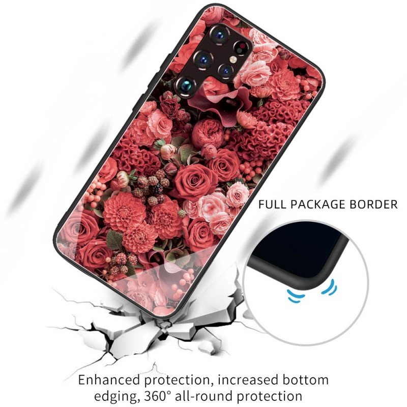 Deksel Til Samsung Galaxy S22 Ultra 5G Rose Blomster Herdet Glass