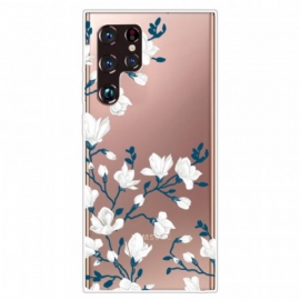 Deksel Til Samsung Galaxy S22 Ultra 5G Sømløse Hvite Blomster