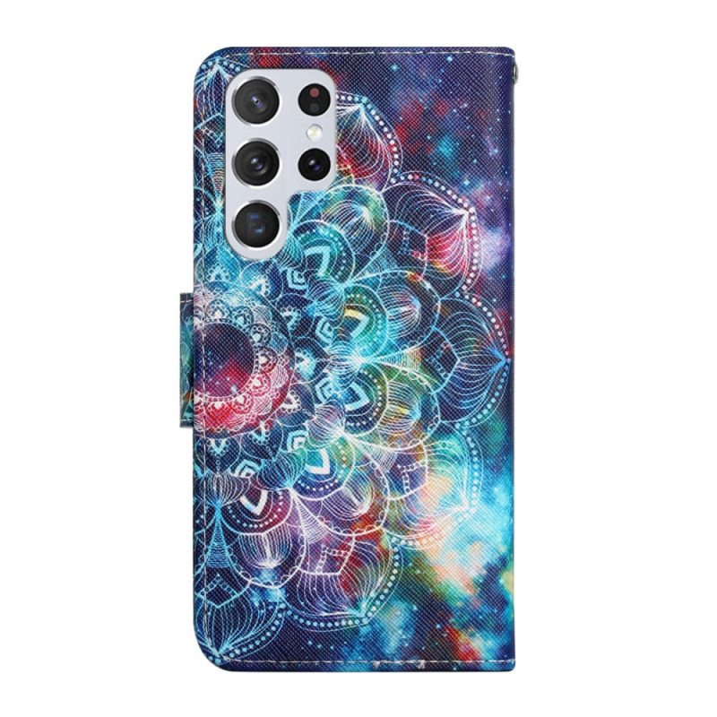 Folio Deksel Til Samsung Galaxy S22 Ultra 5G Med Kjede Prangende Half Mandala Strappy