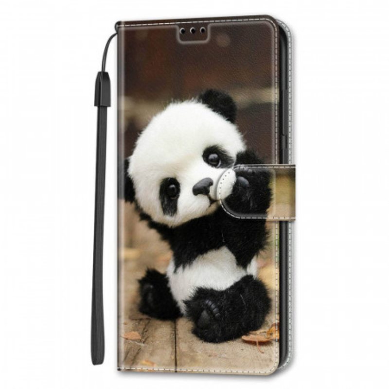 Folio Deksel Til Samsung Galaxy S22 Ultra 5G Med Kjede Spill Little Panda Med Stropp