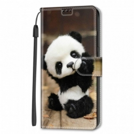 Folio Deksel Til Samsung Galaxy S22 Ultra 5G Med Kjede Spill Little Panda Med Stropp