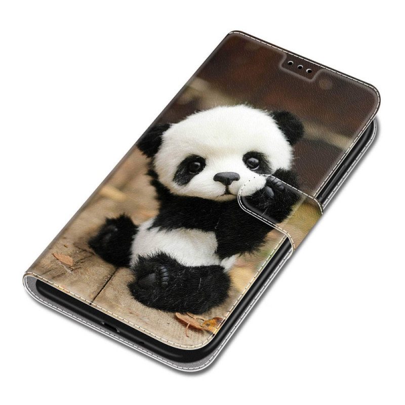 Folio Deksel Til Samsung Galaxy S22 Ultra 5G Med Kjede Spill Little Panda Med Stropp