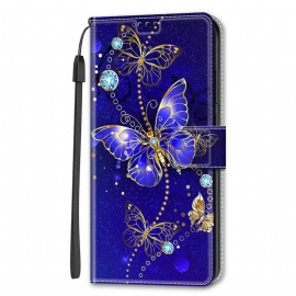 Folio Deksel Til Samsung Galaxy S22 Ultra 5G Med Kjede Strap Butterflies Fan