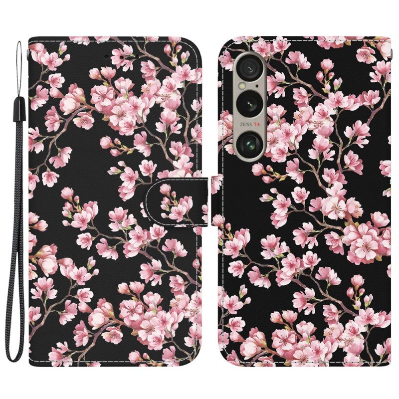 Folio Deksel Sony Xperia 1 Vi Fastspente Plommeblomster Beskyttelse Deksel