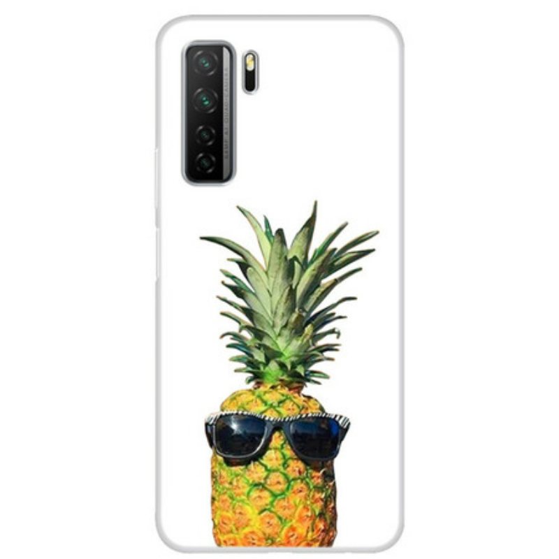 Deksel Til Huawei P40 Lite 5G Gjennomsiktig Ananas Med Briller