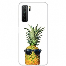 Deksel Til Huawei P40 Lite 5G Gjennomsiktig Ananas Med Briller