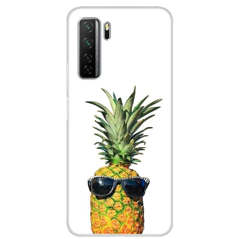 Deksel Til Huawei P40 Lite 5G Gjennomsiktig Ananas Med Briller