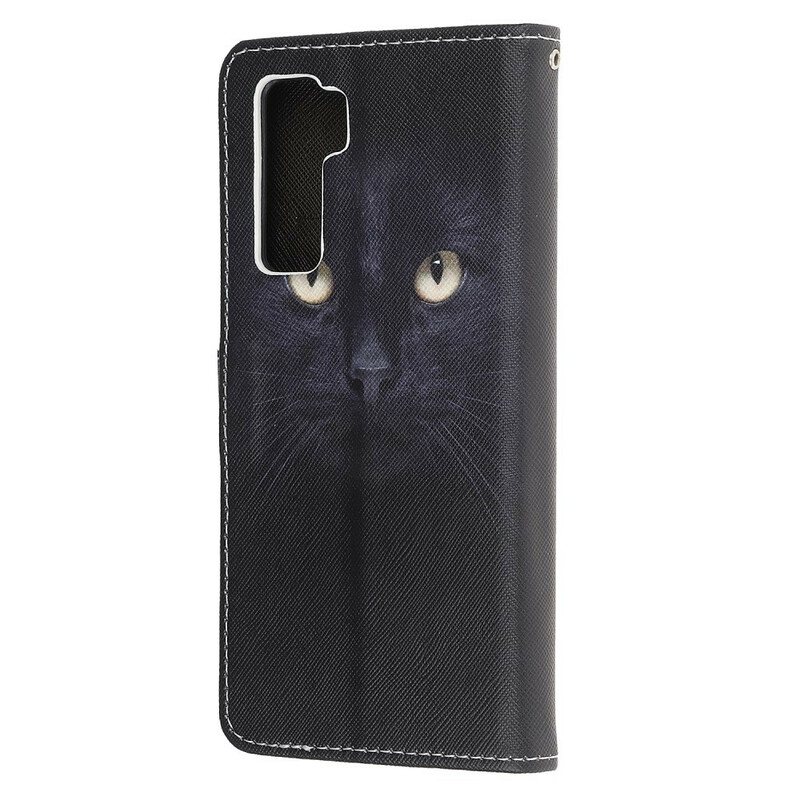 Folio Deksel Til Huawei P40 Lite 5G Med Kjede Strappy Black Cat Eyes