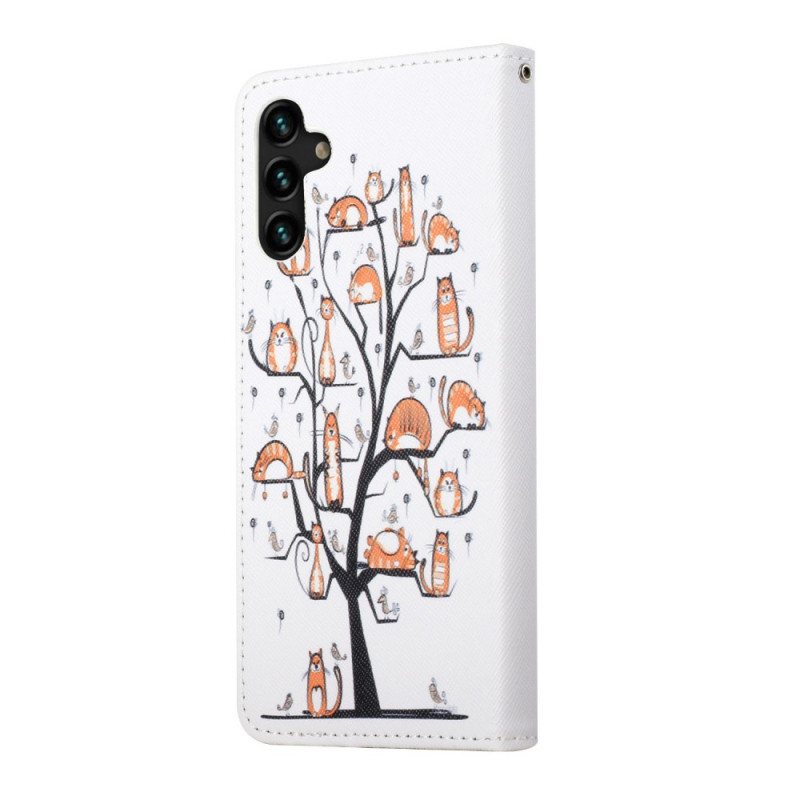 Folio Deksel Til Samsung Galaxy A13 5G / A04s Med Kjede / 04s Funky Cats Strappy