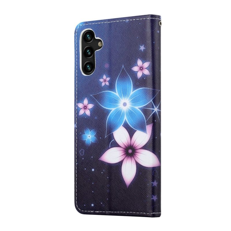 Folio Deksel Til Samsung Galaxy A13 5G / A04s Med Kjede Lunar Strap Blomster