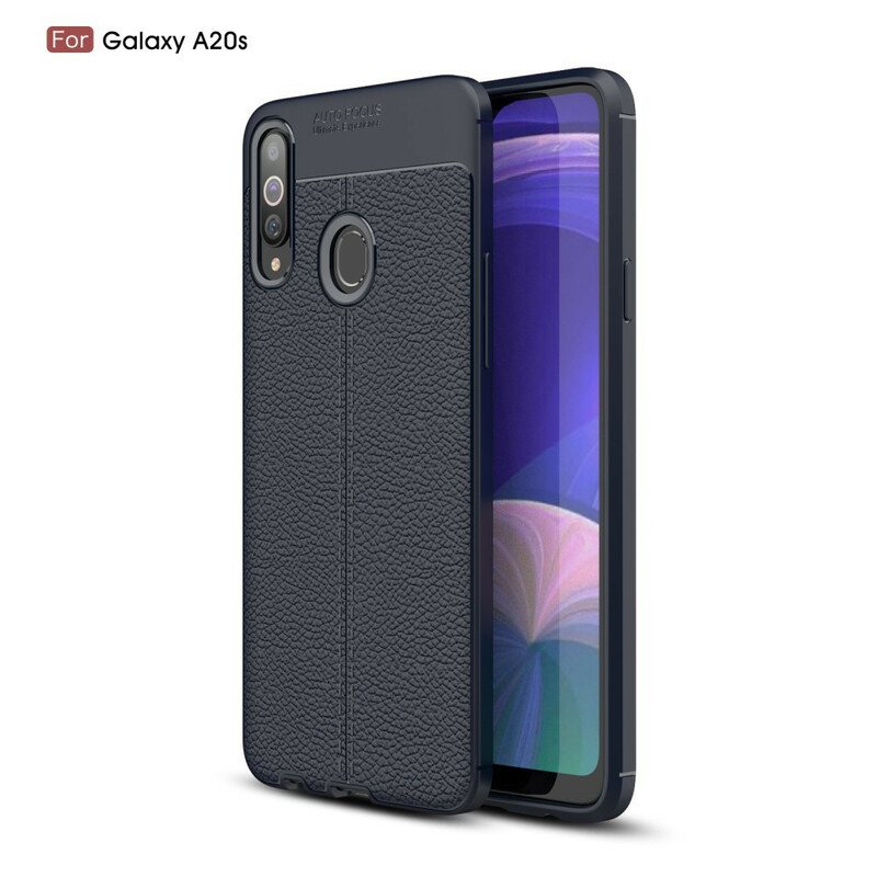 Deksel Til Samsung Galaxy A20s Dobbel Linje Litchi Leather Effect