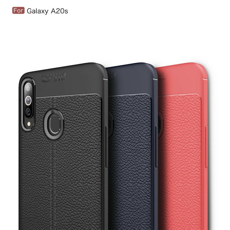 Deksel Til Samsung Galaxy A20s Dobbel Linje Litchi Leather Effect