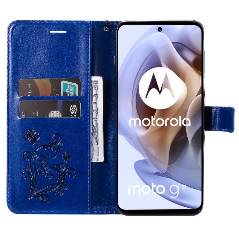 Folio Deksel Til Moto G41 / G31 Med Kjede Gigantiske Stroppsommerfugler