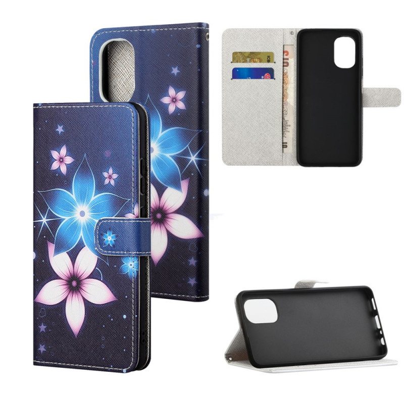 Lærdeksel Til Moto G41 / G31 Med Kjede Lunar Strap Blomster