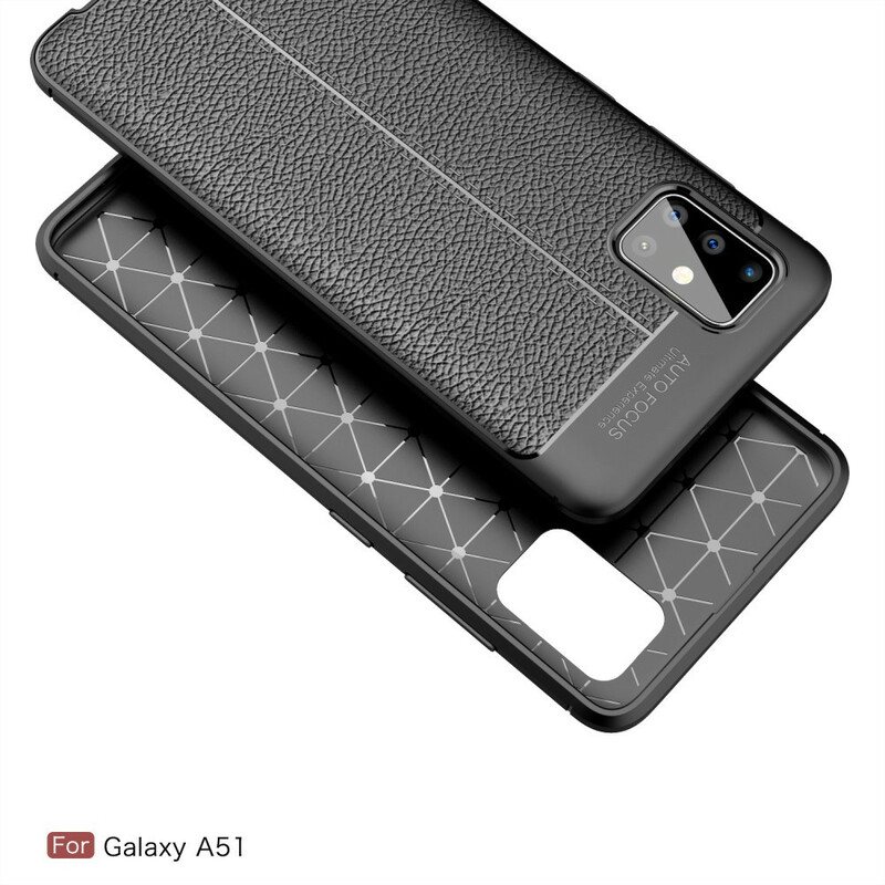 Deksel Til Samsung Galaxy A51 Dobbel Linje Litchi Leather Effect