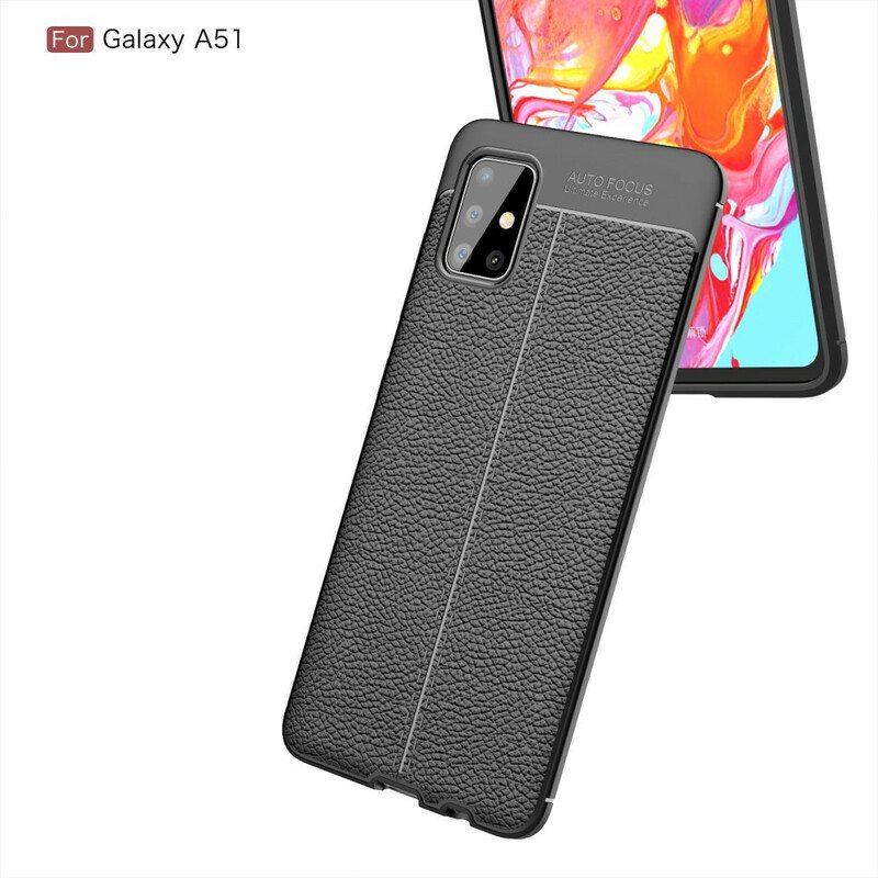 Deksel Til Samsung Galaxy A51 Dobbel Linje Litchi Leather Effect