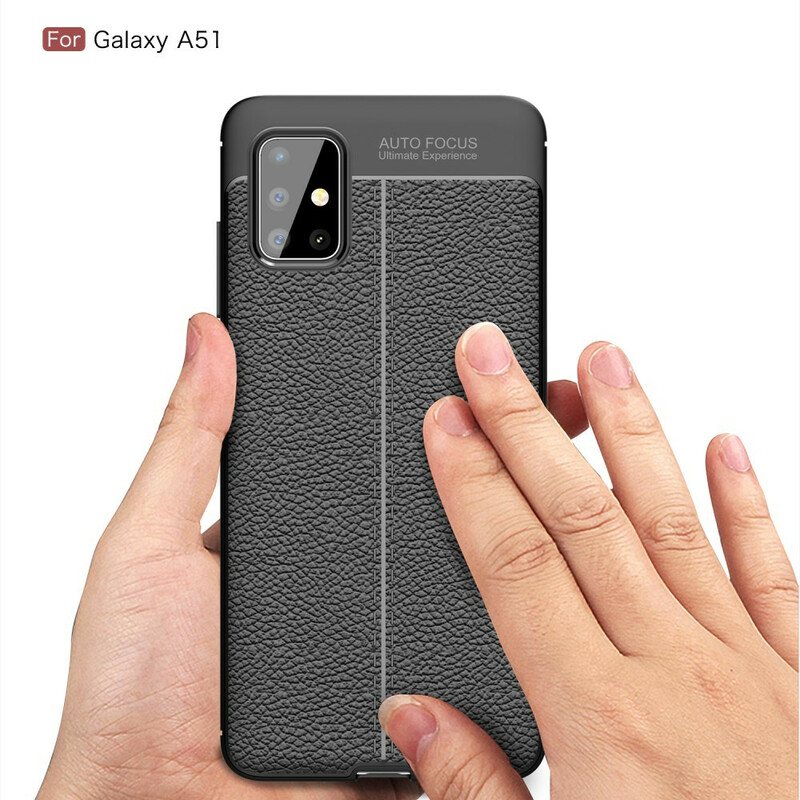 Deksel Til Samsung Galaxy A51 Dobbel Linje Litchi Leather Effect