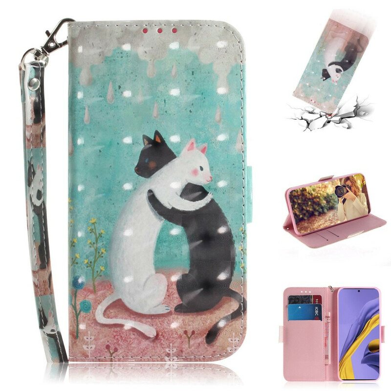 Folio Deksel Til Samsung Galaxy A51 Med Kjede Strappy Cat Friends