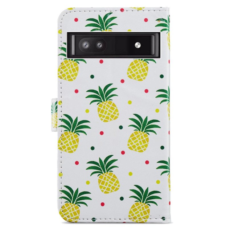 Folio Deksel Til Google Pixel 7A Med Kjede Strappy Ananas