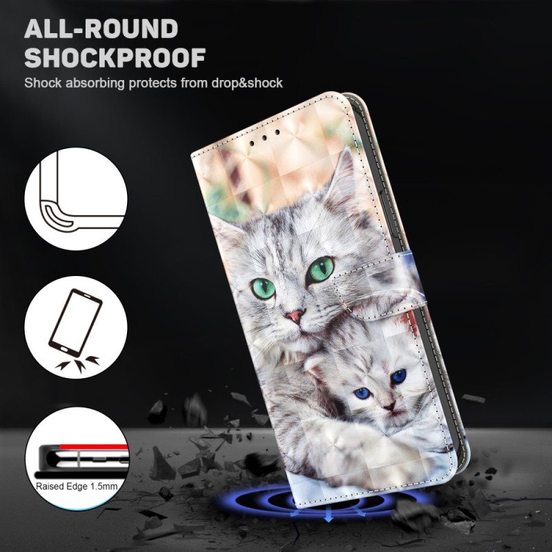 Folio Deksel Til Google Pixel 7A Med Kjede Strappy Cat Family