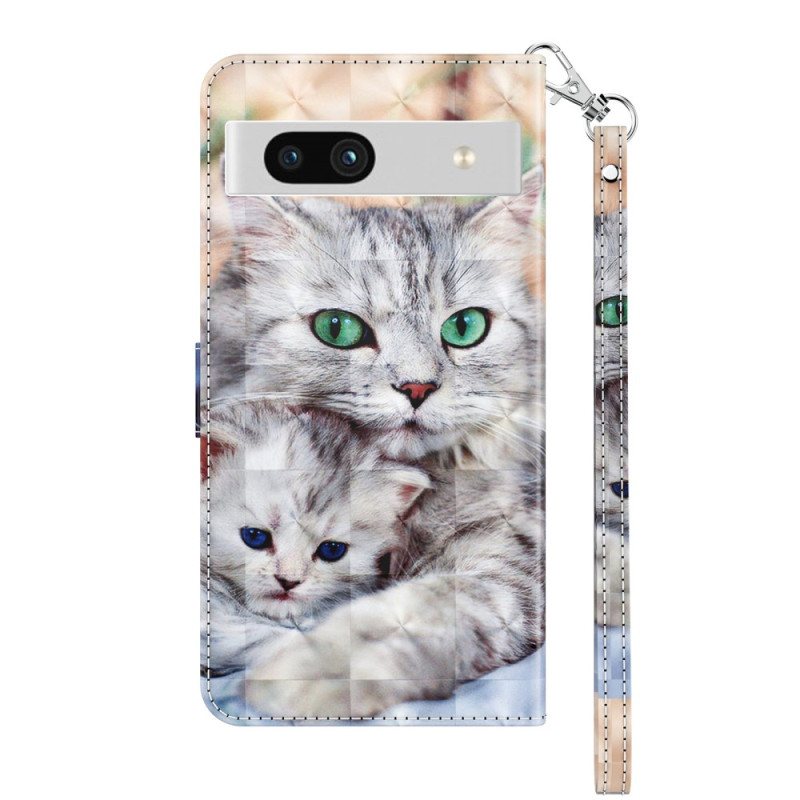 Folio Deksel Til Google Pixel 7A Med Kjede Strappy Cat Family