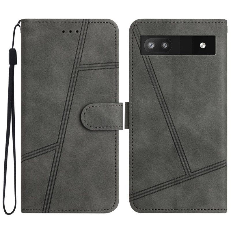 Folio Deksel Til Google Pixel 7A Med Kjede Strappy Geometrisk Skinnstil