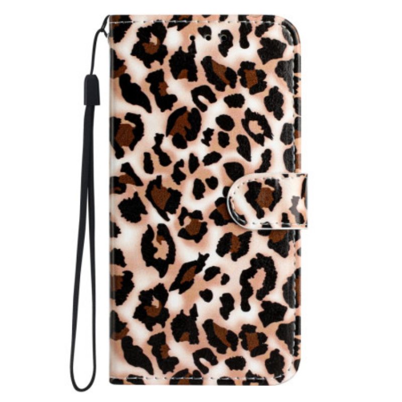 Folio Deksel Til Google Pixel 7A Med Kjede Strappy Leopardtrykk