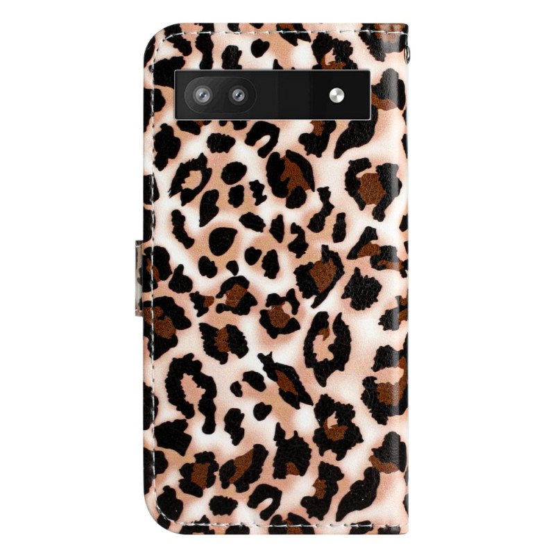 Folio Deksel Til Google Pixel 7A Med Kjede Strappy Leopardtrykk